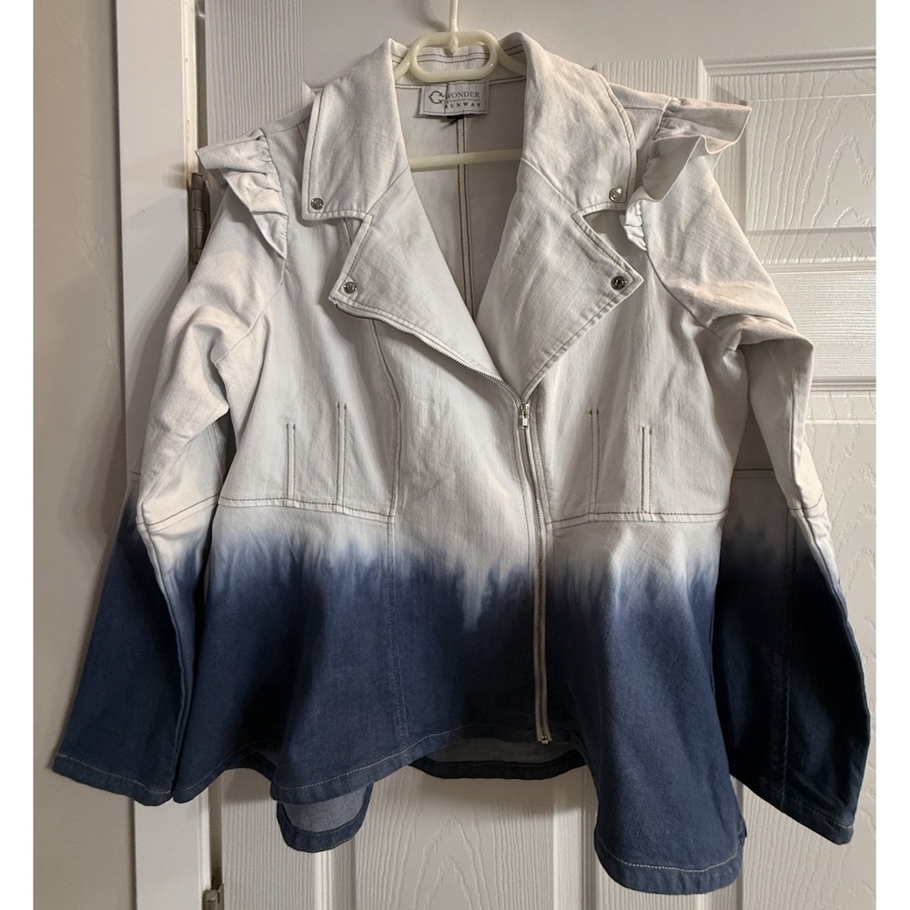 C. Wonder Christian Siriano Denim Peplum Moto Jacket Ombre Fadeout Wash 26" L
